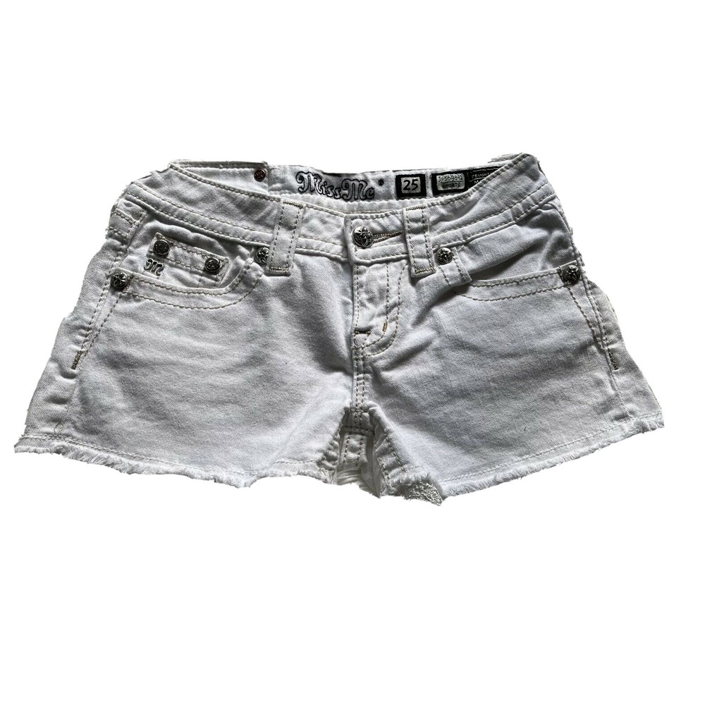 Miss Me Shorts 25 Women White Jean Lace Hems
